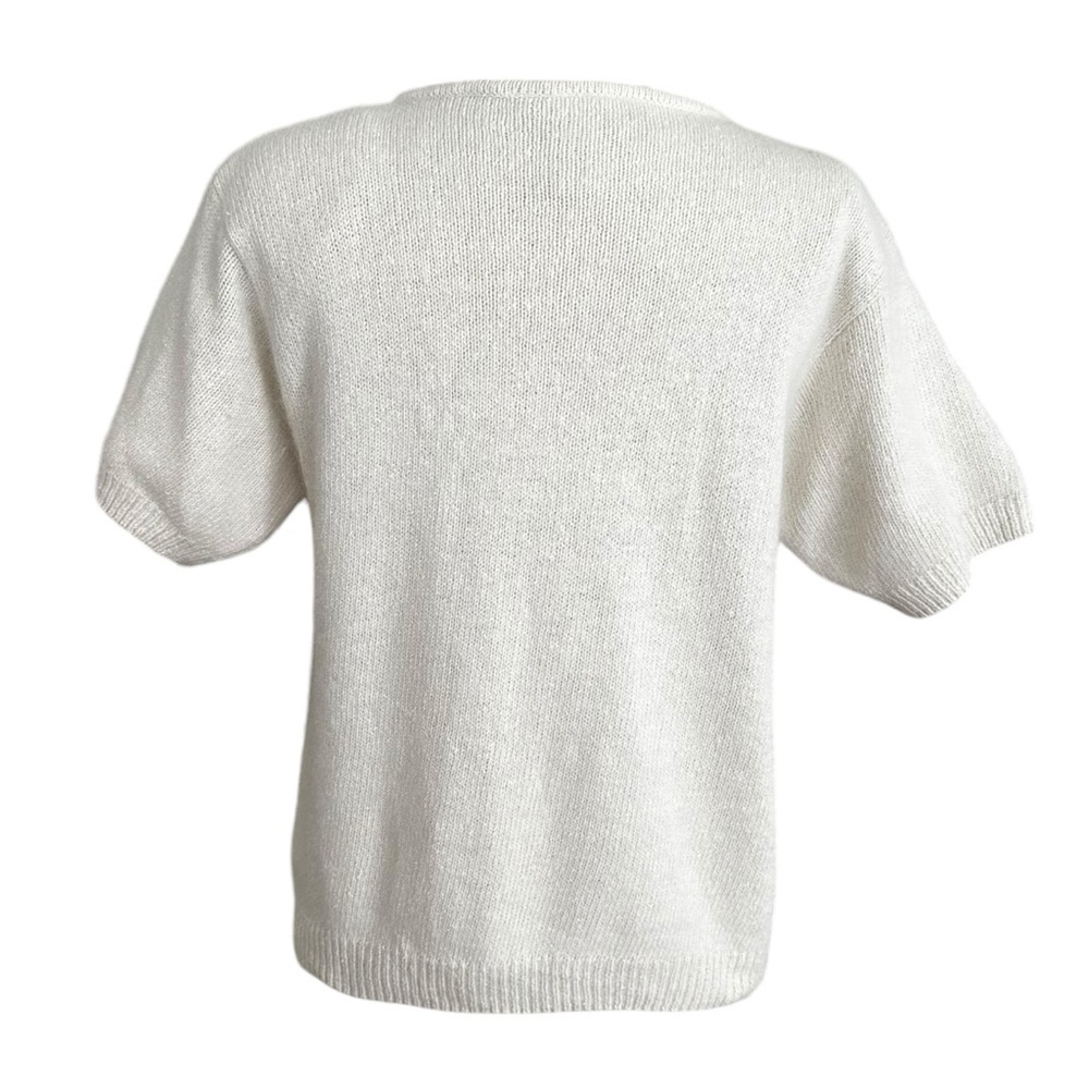 Vintage Silk Angora Floral Embroidered Short Sleeve Sweater Cottagecore Girly M - Picture 6 of 13